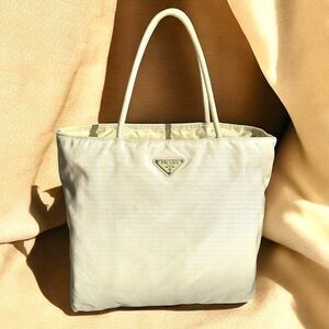 PRADA Tessuto Nylon Tote Shoulder Bag Cream